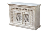 Antique Indian Jali Hand Carved Solid Wooden Cabinet Whitewash 112x40x81cm A0132